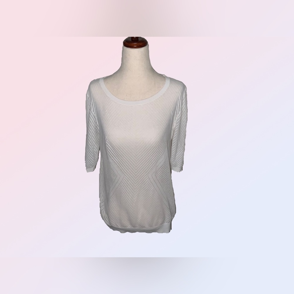 Worthington- 100% Cotton -Geometric Patterned- Mesh Top -Size: Large- EUC